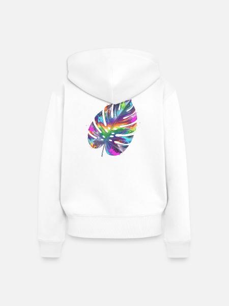 Regenbogen Monstera Wasserfarbe - Frauen Premium Bio Zip Hoodie - Weiß