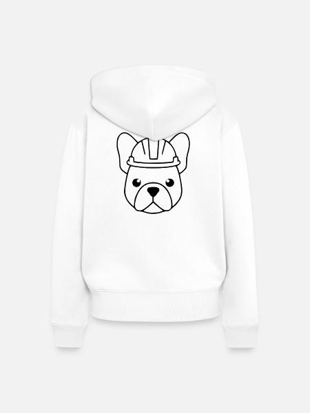 Frenchie Bauhelm Kopf Outline - Frauen Premium Bio Zip Hoodie - Weiß