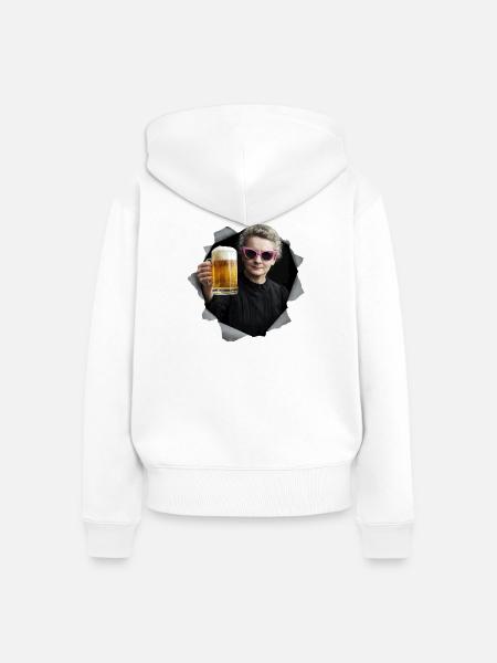 Marie Curie hält ein Bier - Frauen Premium Bio Zip Hoodie - Weiß