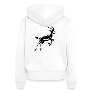 Impala africaine - Sweat à capuche zippé Premium bio Femme - blanc - Dos - AI Model Female 172 light (172cm)