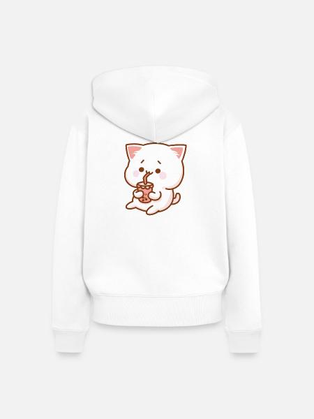 Katze & Shake - Frauen Premium Bio Zip Hoodie - Weiß