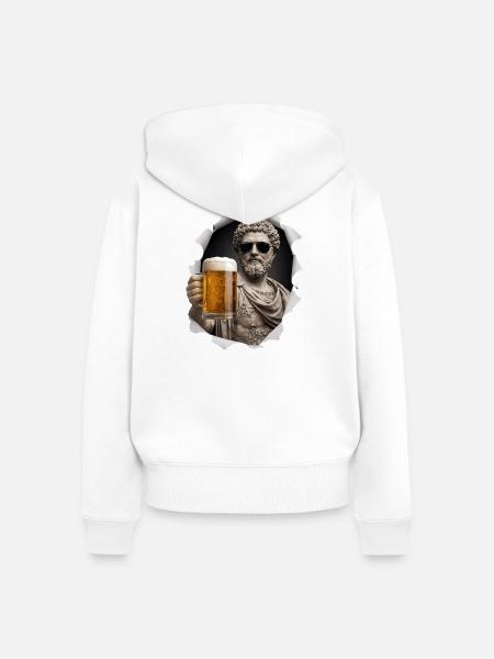 Marcus Aurelius mit Sonnenbrille und Bier - Frauen Premium Bio Zip Hoodie - Weiß
