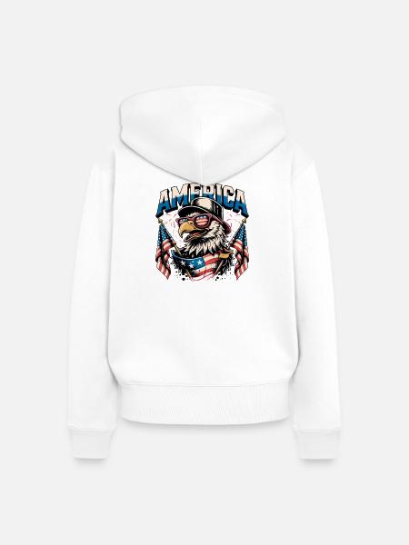 Patriotischer Adler mit Fahnen - Frauen Premium Bio Zip Hoodie - Weiß