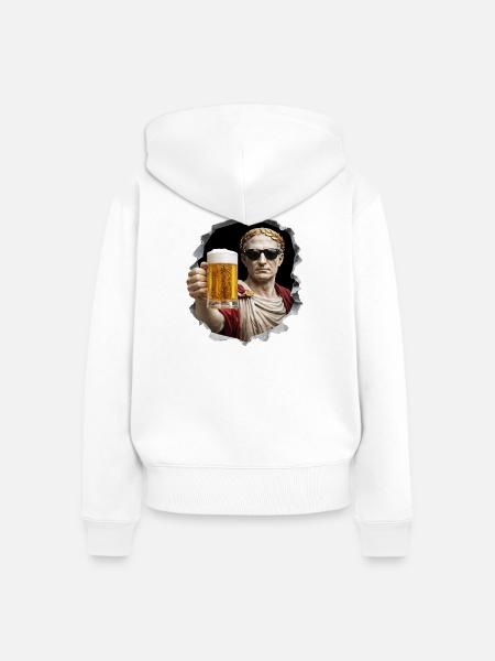  Caesar mit Bier und Sonnenbrille - Frauen Premium Bio Zip Hoodie - Weiß