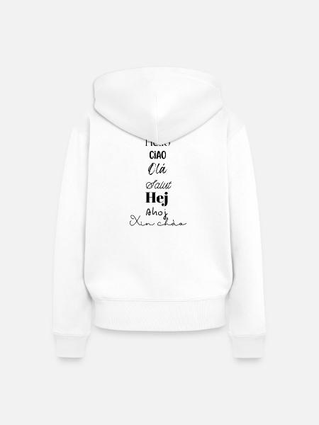 Hello - Frauen Premium Bio Zip Hoodie - Weiß
