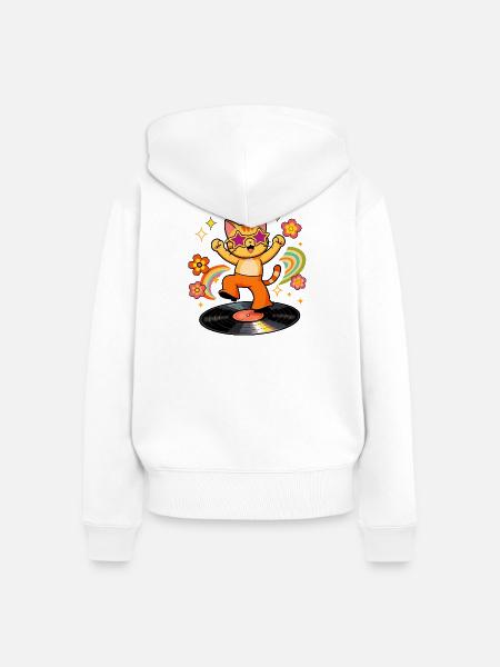 Disco-Katze auf farbigem Vinyl - Frauen Premium Bio Zip Hoodie - Weiß