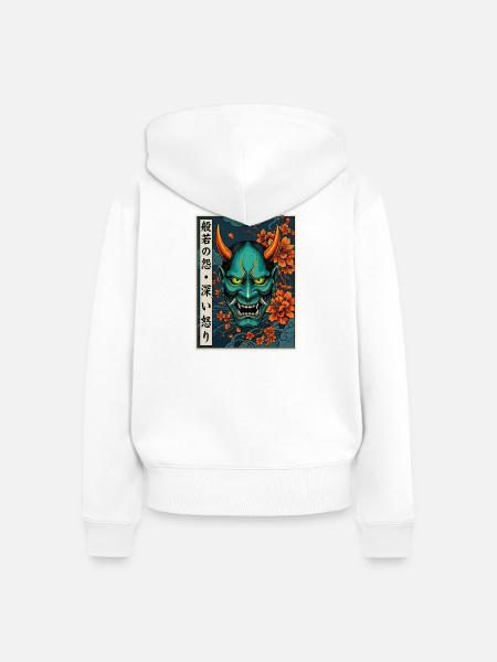 Hannya-Yōkai Dämon Oni - Frauen Premium Bio Zip Hoodie - Weiß