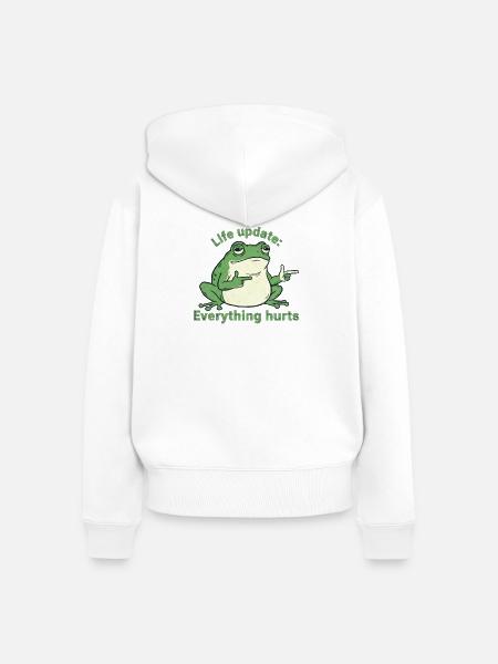 Lebensupdate: Alles tut weh - Frauen Premium Bio Zip Hoodie - Weiß