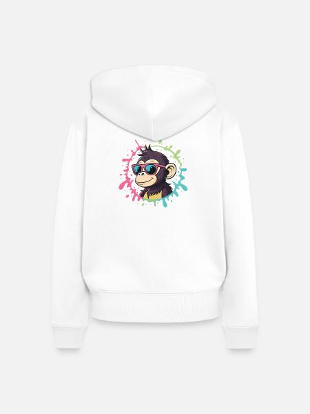 Cartoon Monkey Splash bunte rosa Brille - Frauen Premium Bio Zip Hoodie - Weiß
