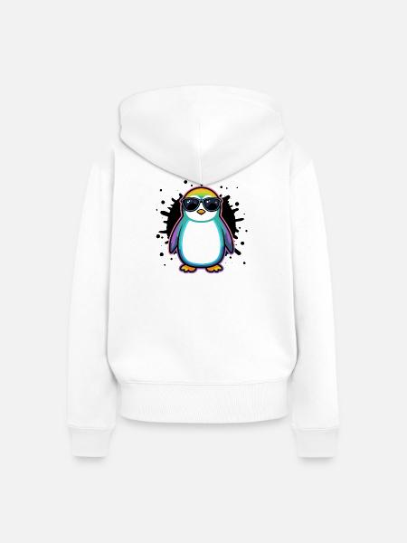 Pinguin-Regenbogengläser - Frauen Premium Bio Zip Hoodie - Weiß