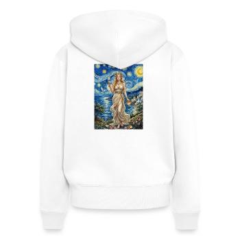 Nuit étoilée d’Aphrodite - Sweat à capuche zippé Premium bio Femme - blanc - Dos - AI Model Female 172 light (172cm)