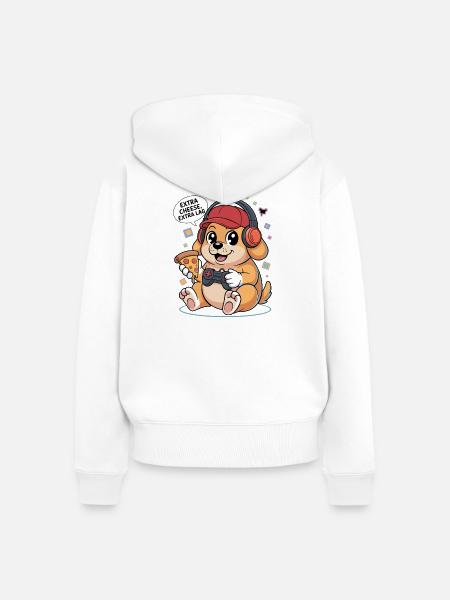 Gaming Hund mit Pizza - Frauen Premium Bio Zip Hoodie - Weiß