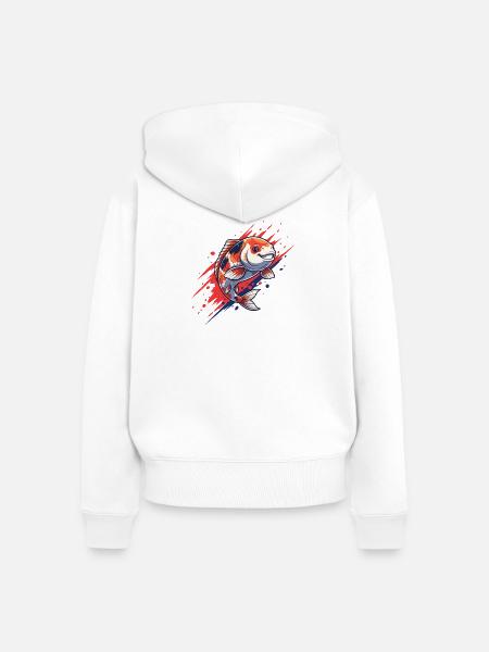 Koi-Splash Rot Blau Style - Frauen Premium Bio Zip Hoodie - Weiß