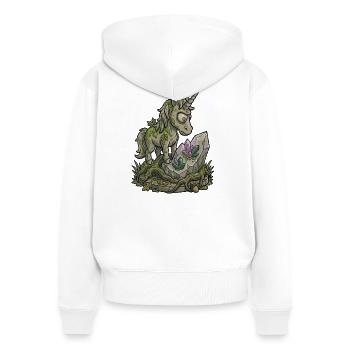 Statue de licorne en pierre drôle Moussure Fantasy Design - Sweat à capuche zippé Premium bio Femme - blanc - Dos - AI Model Female 172 light (172cm)