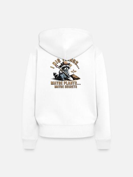 Waschbär-Gärtner: Geheimnisse graben - Frauen Premium Bio Zip Hoodie - Weiß