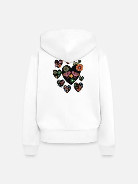 Love Birds Volkskunst - Frauen Premium Bio Zip Hoodie - Weiß