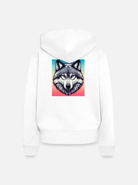 Wolf - Frauen Premium Bio Zip Hoodie - Weiß