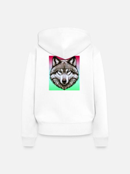 Wolf - Frauen Premium Bio Zip Hoodie - Weiß