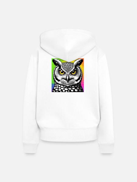 Eule - Frauen Premium Bio Zip Hoodie - Weiß