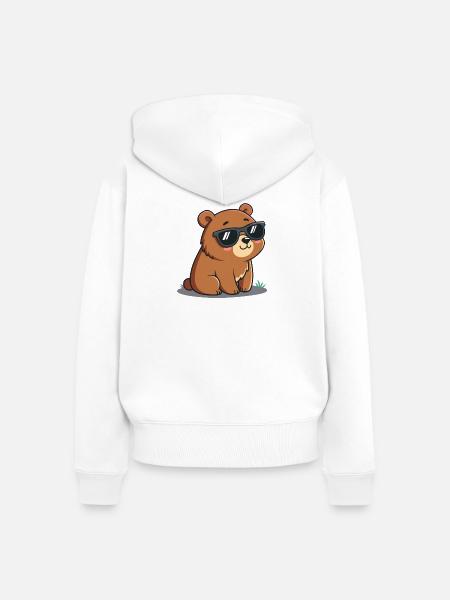 Süßer Teddybär Cartoon Schwarze Brille - Frauen Premium Bio Zip Hoodie - Weiß