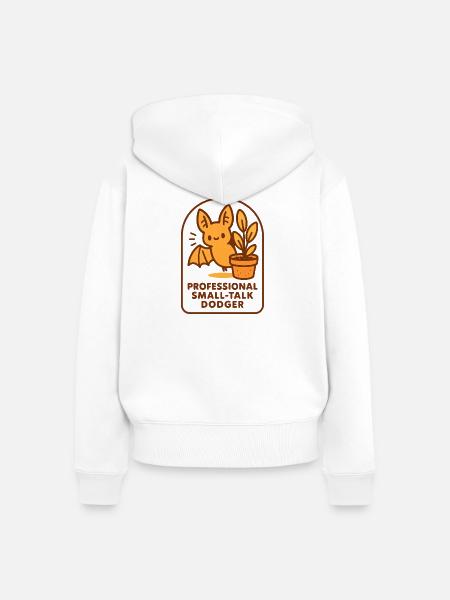 Smalltalk-Vermeider | Fledermaus Humor - Frauen Premium Bio Zip Hoodie - Weiß