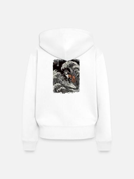 Ukiyo-e Baby Monkey Punch - Frauen Premium Bio Zip Hoodie - Weiß