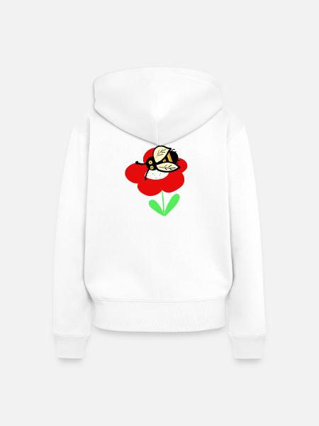 Rote Blume mit putzigen Bienchen - Frauen Premium Bio Zip Hoodie - Weiß