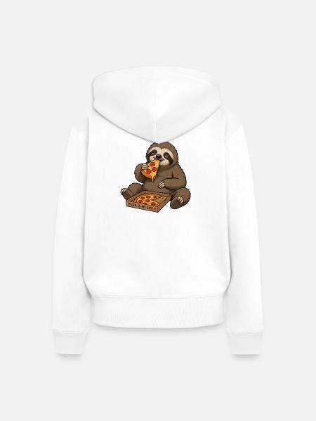Pizza-Sloth Lebensgenuss - Frauen Premium Bio Zip Hoodie - Weiß