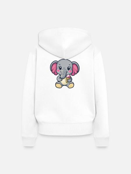 Kleiner Elefant genießt Eis - Frauen Premium Bio Zip Hoodie - Weiß