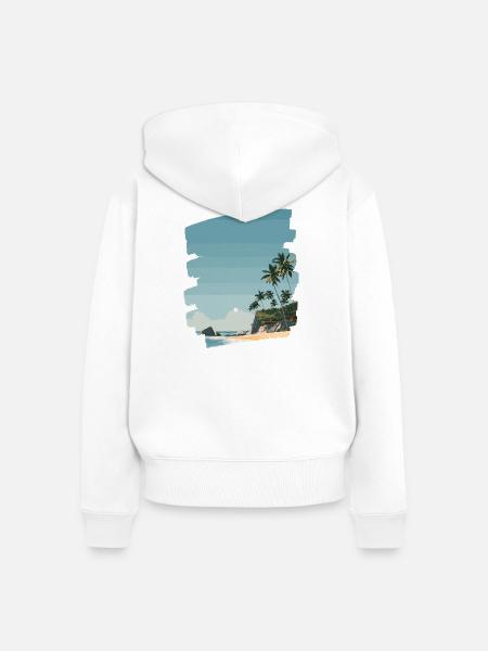 Sonnenuntergangsstrand mit Palmen - Frauen Premium Bio Zip Hoodie - Weiß
