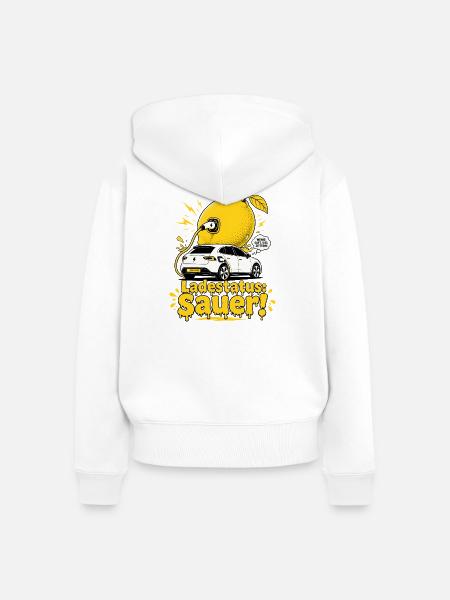Ladestatus Sauer, E Auto Satire. - Frauen Premium Bio Zip Hoodie - Weiß
