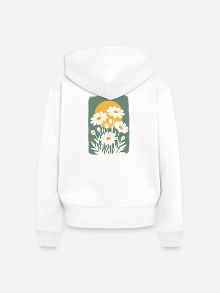 Gänseblümchen im Sonnenkreis - Frauen Premium Bio Zip Hoodie - Weiß
