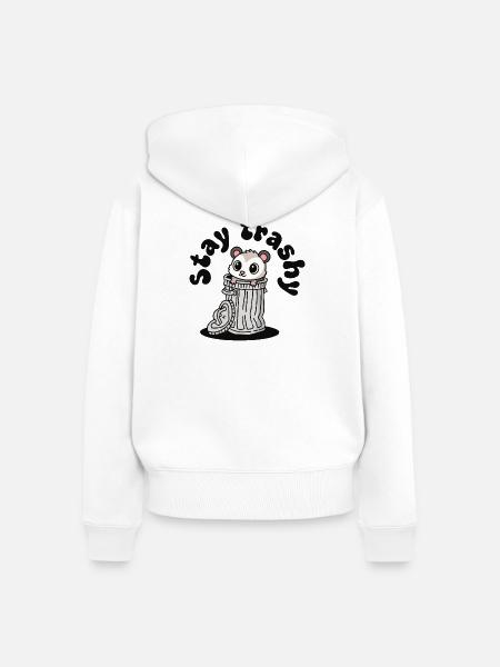 Bleib Trashig, Süßes Opossum, Lustig - Frauen Premium Bio Zip Hoodie - Weiß