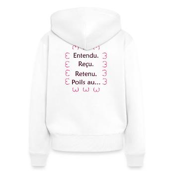 Entendu. Reçu. Retenu. Poils au… Noir Rose - Sweat à capuche zippé Premium bio Femme - blanc - Dos - AI Model Female 172 light (172cm)