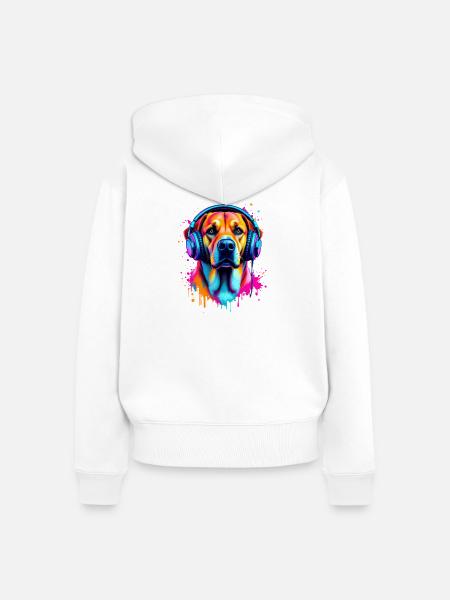 Labrador mit Kopfhörer - Frauen Premium Bio Zip Hoodie - Weiß