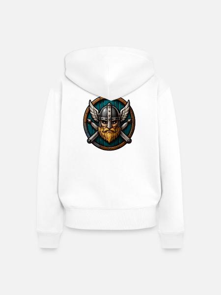Wikinger Cartoon Krieger - Frauen Premium Bio Zip Hoodie - Weiß