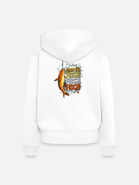 Komm Her Fischi Comic Fisch Angler - Frauen Premium Bio Zip Hoodie - Weiß