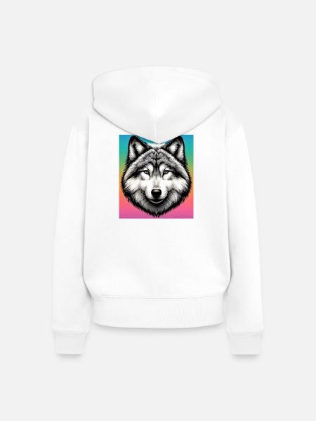 Wolf - Frauen Premium Bio Zip Hoodie - Weiß