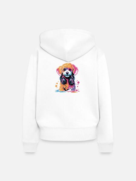 Pudel Welpe mit Kopfhörer - Frauen Premium Bio Zip Hoodie - Weiß