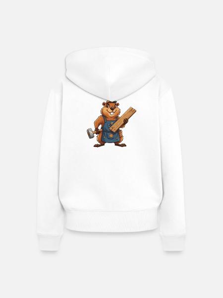 Biber Bauarbeiter mit Holzlatten - Frauen Premium Bio Zip Hoodie - Weiß