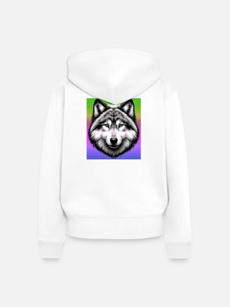 Wolf - Frauen Premium Bio Zip Hoodie - Weiß