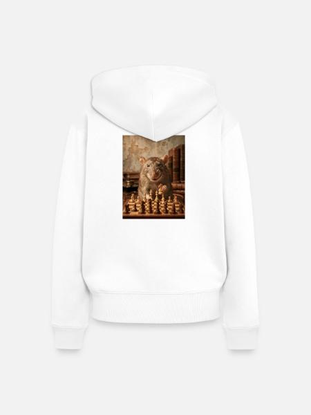 Ratte spielt Schach - Frauen Premium Bio Zip Hoodie - Weiß