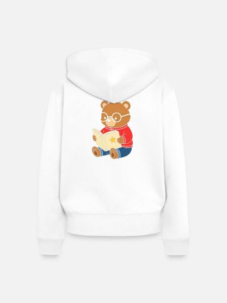 Bärchen liest Sternenbuch - Frauen Premium Bio Zip Hoodie - Weiß