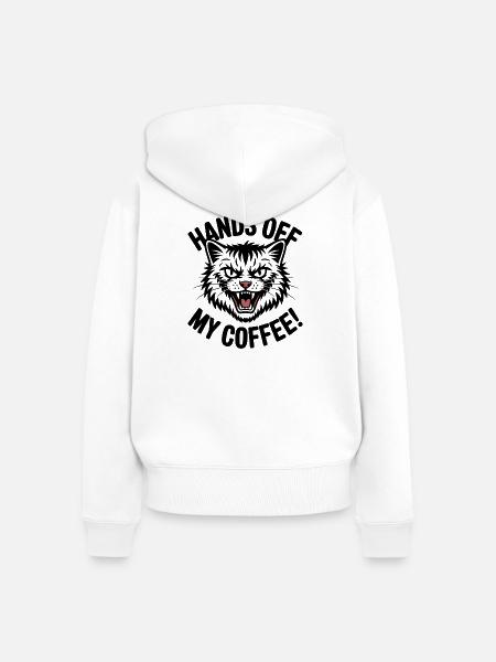 Grumpy Kaffeekatze - Frauen Premium Bio Zip Hoodie - Weiß