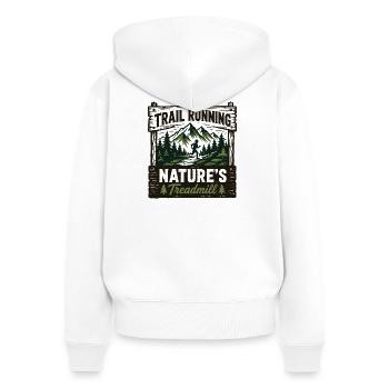 Trailrunning Natur's Laufband-Schild - Frauen Premium Bio Zip Hoodie - Weiß - Hinten - AI Model Female 172 light (172cm)
