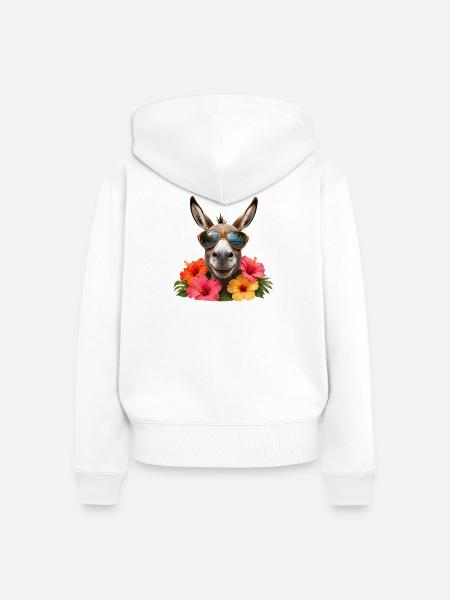 Esel mit Hibiskus und Sonnenbrille - Frauen Premium Bio Zip Hoodie - Weiß