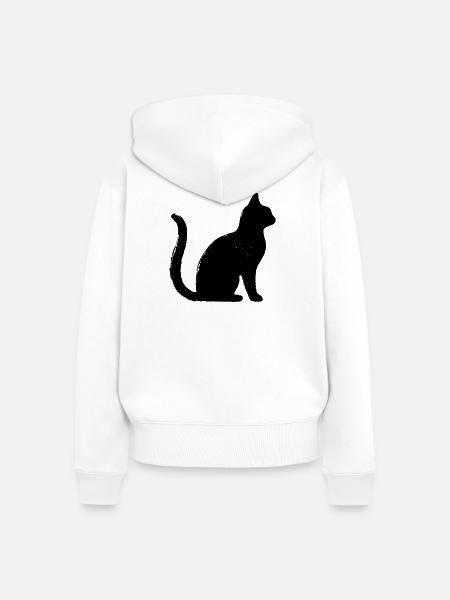 Katze - Silhouette SCHWARZ - Frauen Premium Bio Zip Hoodie - Weiß