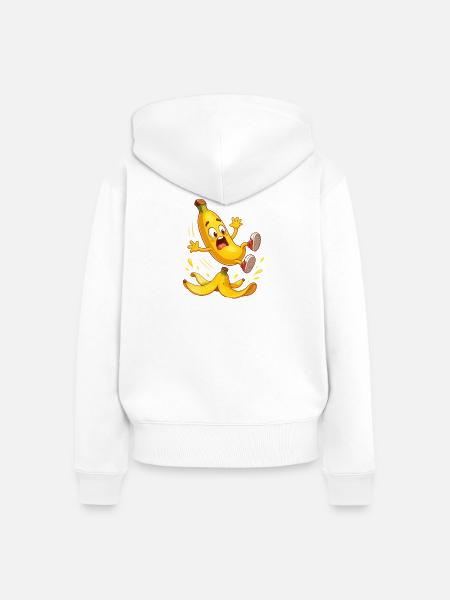 Sprungende Banane Cartoon - Frauen Premium Bio Zip Hoodie - Weiß