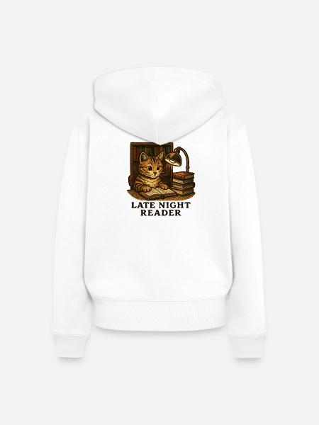 Nachtlektüre: Katze am Lesetisch - Frauen Premium Bio Zip Hoodie - Weiß