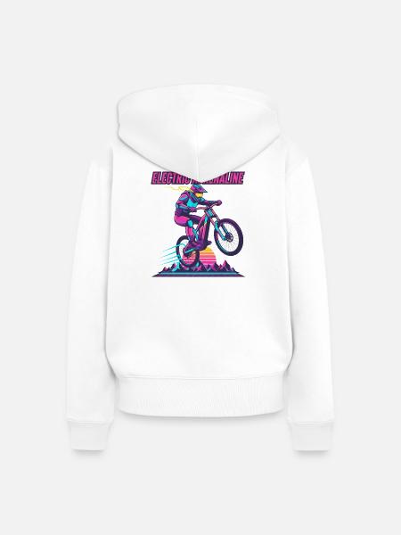 Elektrisches Adrenalin Synthwave E-MTB - Frauen Premium Bio Zip Hoodie - Weiß